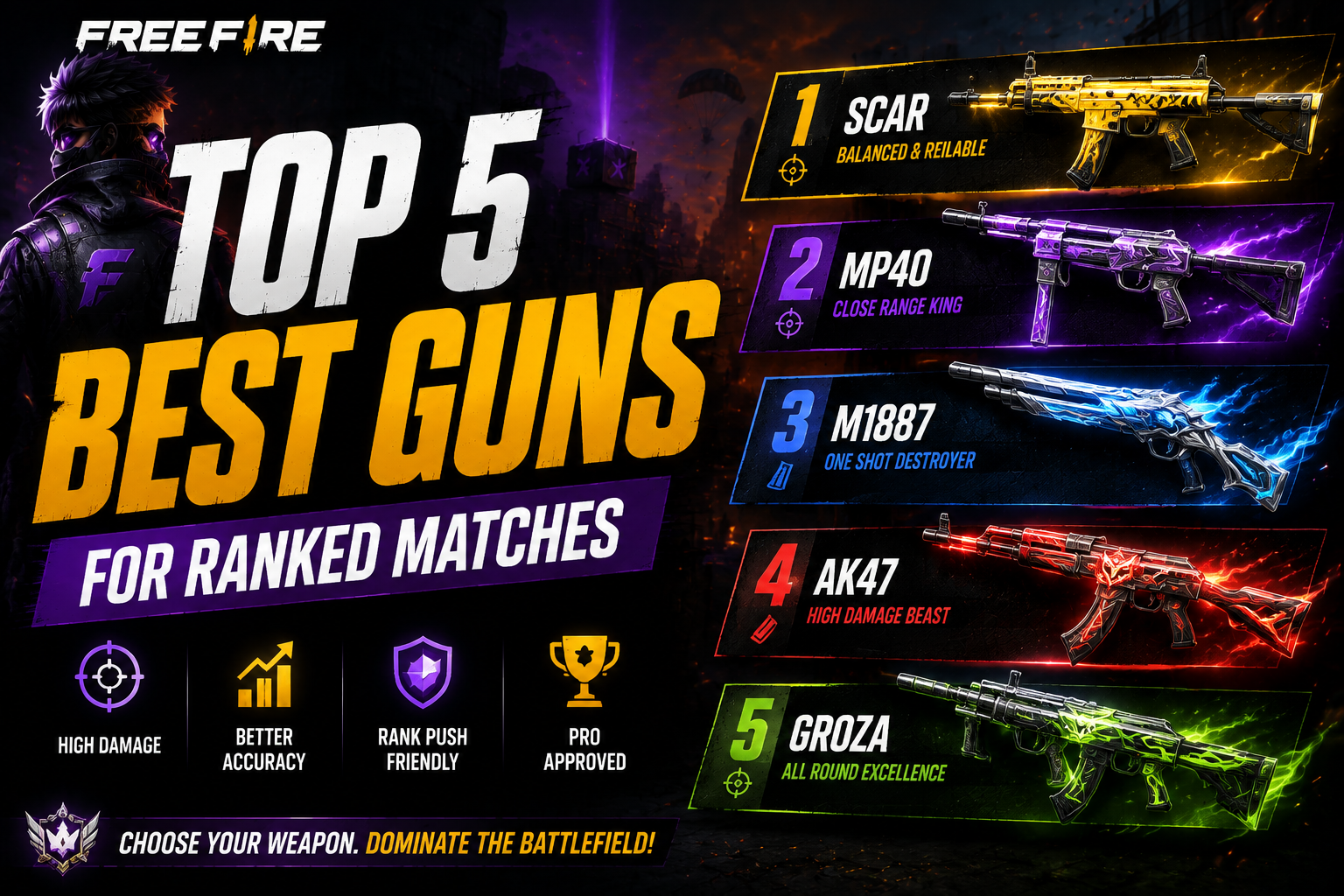Top 5 best guns in Free Fire for ranked matches and rank push