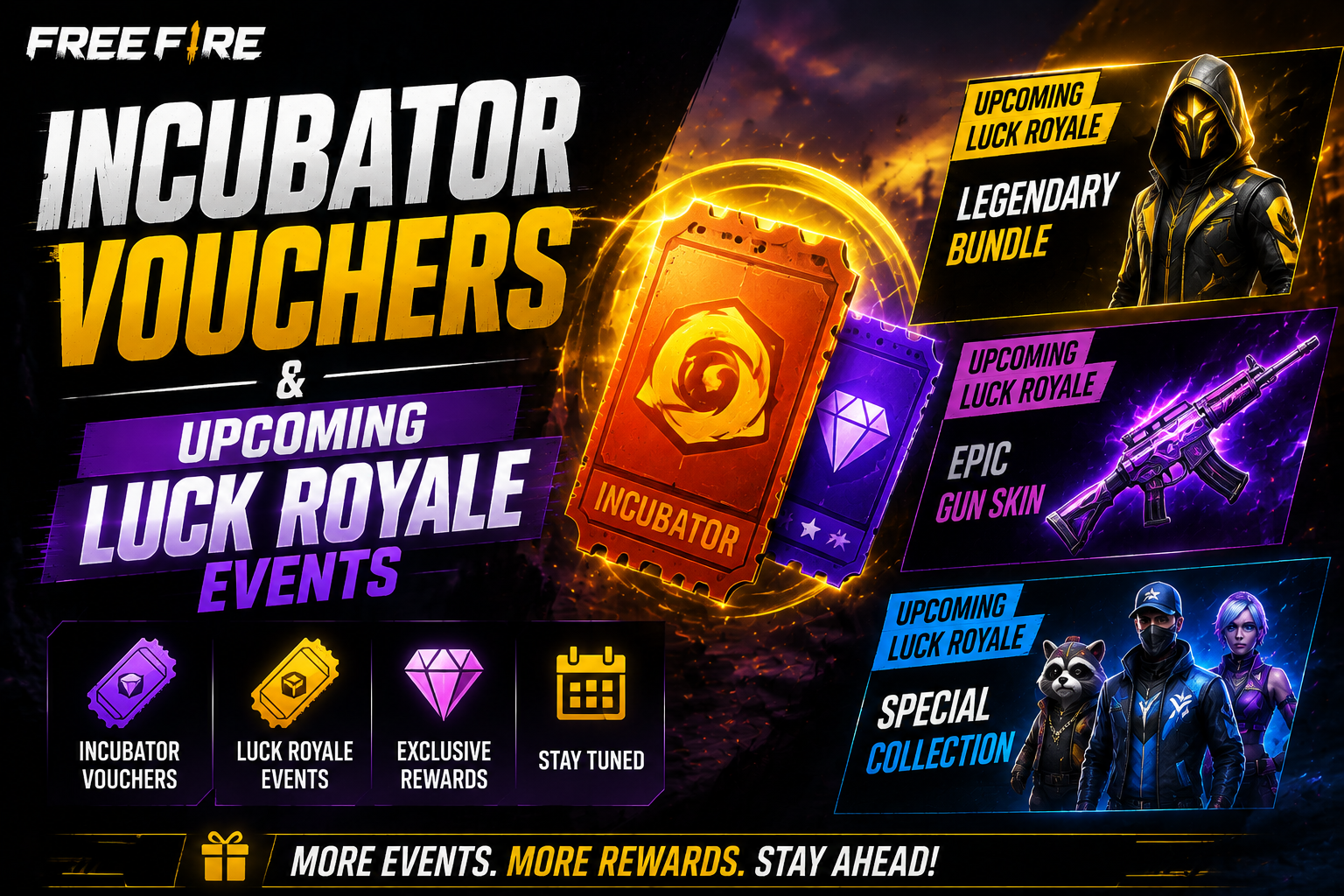 Free Fire Incubator vouchers and upcoming Luck Royale events guide