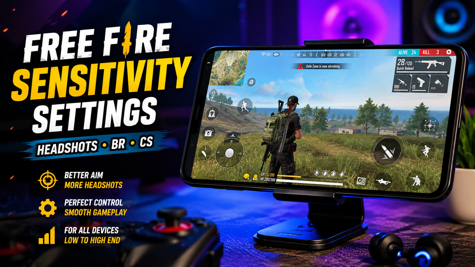 Free Fire sensitivity settings for headshots, BR and CS