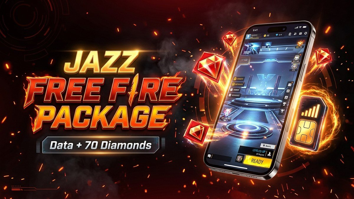 Jazz Free Fire package with 70 diamonds and data for Pakistan