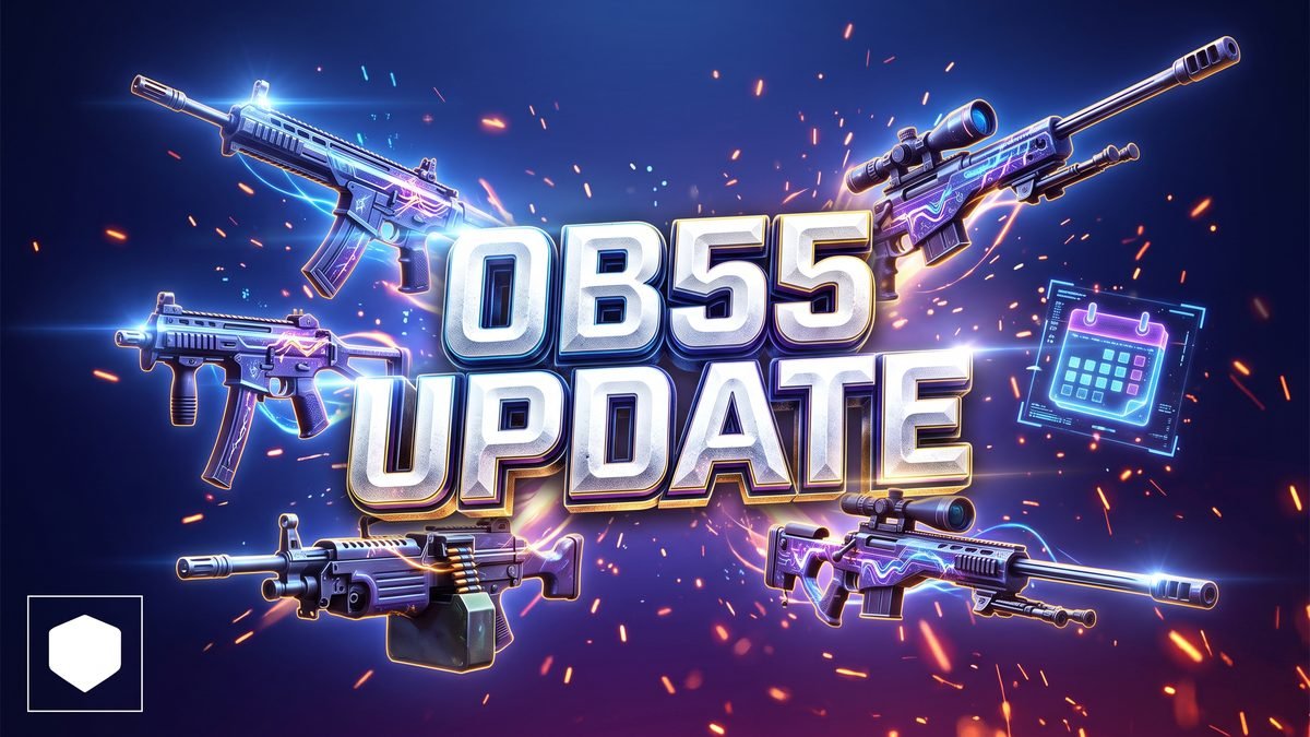 Free Fire OB55 update guide banner with four new weapons
